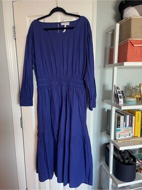 Equipment Royal Blue Long Sleeve Midi Dress